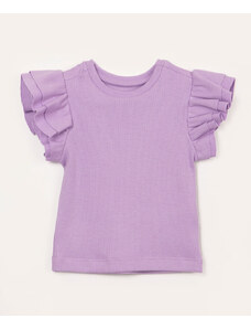 C&A blusa infantil de algodão manga curta em babados lilás pastel