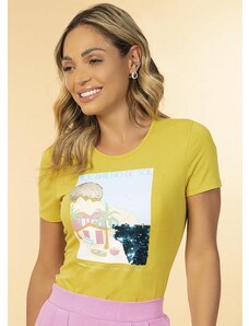 Cativa T-Shirt Estampada em Cotton Amarelo