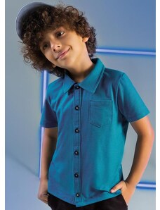 Cativa Kids Camisa Manga Curta em Malha Jacquard Azul
