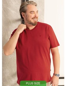 Exco Plus Size Camiseta Básica com Decote V Vermelho