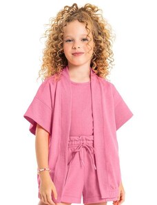 Gloss Kimono Oversize Juvenil em Moletom Rosa Pink