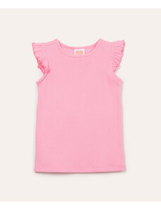 C&A blusa de algodão infantil canelada fru fru rosa