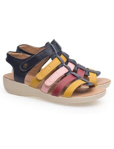 Sandália Doctor Shoes Couro 105 Marinho/Ipe/Carmim/Rosado