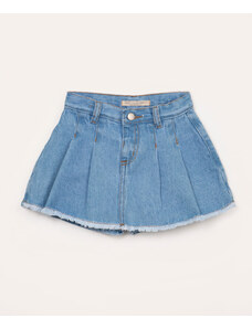 C&A short saia jeans infantil com pregas azul médio