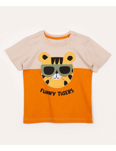 C&A camiseta de algodão infantil tigre manga curta bege médio