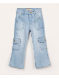 C&A calça jeans infantil boot cut bolso cargo azul claro