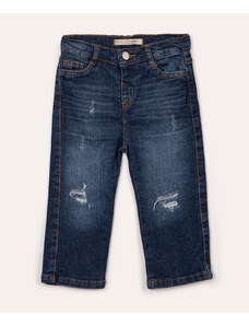 C&A calça jeans infantil destroyed com bolsos azul escuro