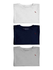Kit 3 Camisetas Brasa Reserva Mini Branco/Cinza