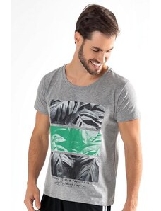 Moda Pop Camiseta Folhagem Preto e Verde em Malha