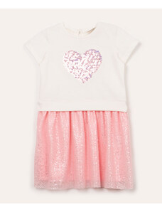 C&A vestido infantil moletom coração com brilho e paetê off white