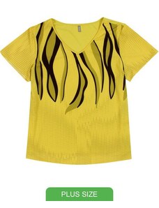 Cativa Plus Size Blusa Estampada com Decote V Amarelo