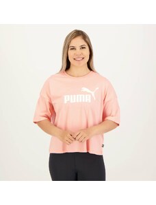 Cropped Puma ESS Logo Tee Feminino Rosa e Branco