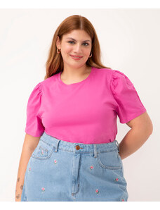 C&A blusa básica plus size manga bufante rosa