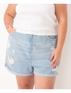 C&A short mom jeans plus size destroyed cintura super alta azul claro