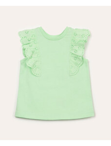 C&A blusa de algodão infantil com babado em laise verde claro