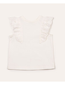 C&A blusa de algodão infantil com babado em laise branco