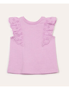 C&A blusa de algodão infantil com babado em laise lilás