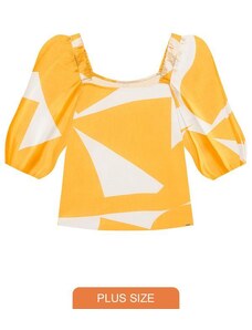 Lunender Mais Mulher Blusa Plus Size com Decote Quadrado Amarelo