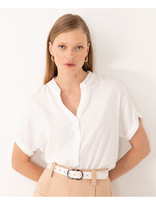 C&A camisa de viscose decote v manga curta off white