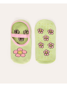C&A meia sapatilha floral com antiderrapante verde claro