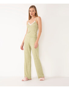 C&A pijama de viscose canelado poá alça fina verde
