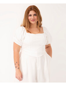 C&A blusa plus size corset manga bufante off white