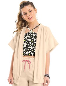 Gloss Kimono Oversize Juvenil em Moletom Bege