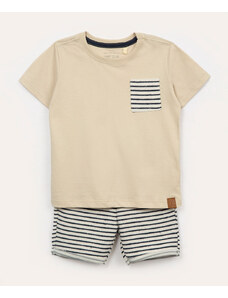 C&A conjunto infantil camiseta manga curta e short listrado bege médio