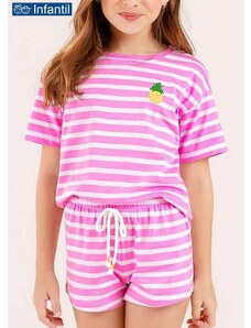 Pijama Infantil Menina Curto Cor com Amor 67622 Rosa-Listras