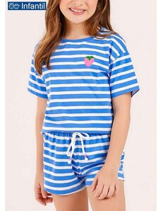 Pijama Infantil Menina Curto Cor com Amor 67623 Azul-Listras