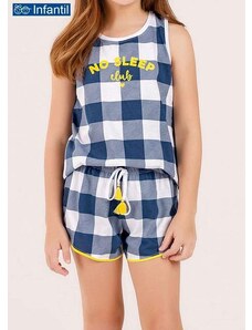 Pijama Infantil Menina Curto Cor com Amor 67627 Xadrez-Azul