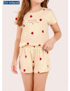 Pijama Infantil Menina Curto Cor com Amor 67639 Bege
