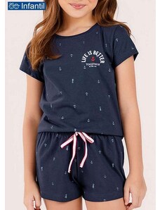 Pijama Infantil Menina Curto Cor com Amor 67635 Azul