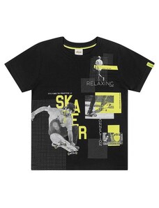 Elian Camiseta Infantil Menino Estampada Skater Preto