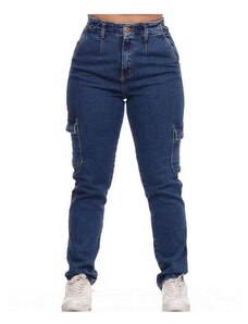 Calça Jeans Feminina Mom Cargo Cós Médio 36 Ao 46 Fact Jeans 5915 Jeans
