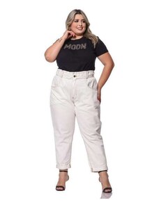 Razon Jeans Calça Feminina Plus Size Baggy 46 Ao 54 - Razon - Off White Off-White