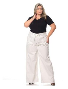 Razon Jeans Calça Feminina Plus Size Wide Leg 46 Ao 54 - Razon - 1279 Off-White