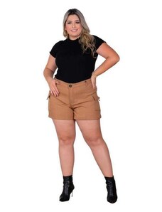 Razon Jeans Shorts Plus Size Feminino Cargo 48 Ao 54 - Razon - 1082 Caramelo