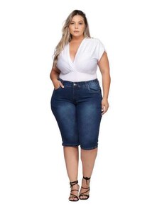 Bermuda Jeans Plus Size Feminino Maria João 48 Ao 56 Shyros 37605 Azul