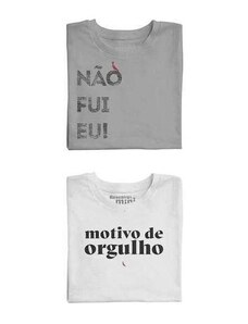 Kit 2 Camisetas Não Fui Eu e Orgulho Reserva Mini Branco/Cinza