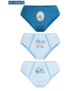 Disney Kit com 3 Cuecas Infantil Slip Stitch 18300-089 0904-Azul-Branco