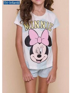 Disney Pijama Infantil Menina Curto Minnie Mouse 49.03.0042 Azul-Off-White