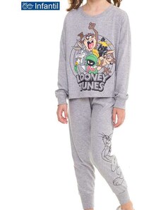 Warner Bros Pijama Infantil Menina Longo Looney Tunes 24.49.0001 Cinza-Mescla