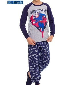 Warner Bros Pijama Infantil Menino Longo Super Homem 27.45.0001 Cinza-Mescla-Marinho
