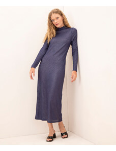C&A vestido longo canelado com brilho manga longa mindset azul marinho