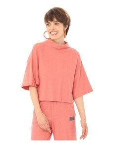 Blusa Oversized Gola Alta Brohood Moletom com Textura Coral Rosa