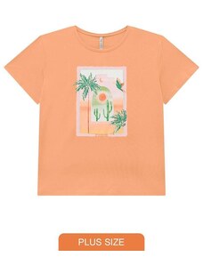 Lunender Mais Mulher T-Shirt Plus Size em Malha Estampada Laranja