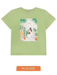 Lunender Mais Mulher T-Shirt Plus Size em Malha Estampada Verde