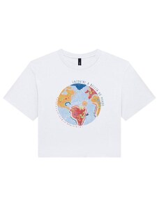Lunender T-Shirt Cropped em Malha Estampa Mundo Branco