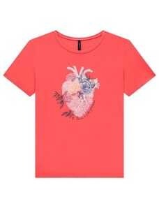Lunender T-Shirt em Malha com Estampa Coração Salmao
